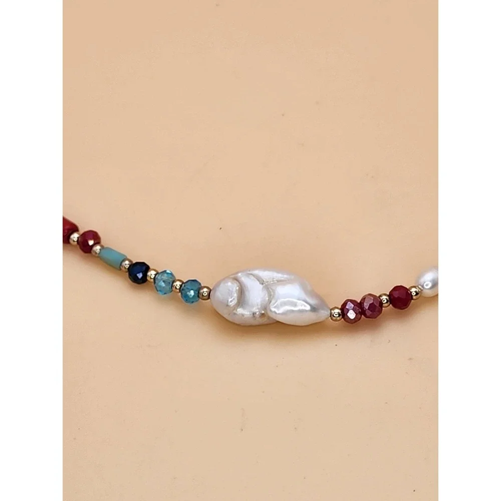 MAYOL Signed Baroque Pearls 24k Gold Plated, Semiprecious & Glass Beads Necklace